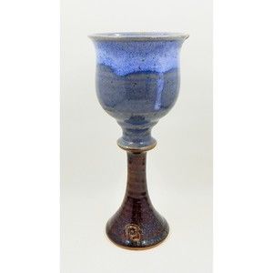 Stoneware Goblet Chalice Art Pottery Cobalt Blue Drip Glaze 8"